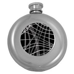 Black And White Warped Lines Round Hip Flask (5 Oz) by Valentinaart