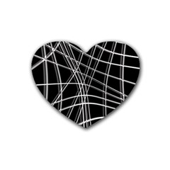 Black And White Warped Lines Heart Coaster (4 Pack)  by Valentinaart