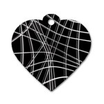 Black and white warped lines Dog Tag Heart (One Side) Front