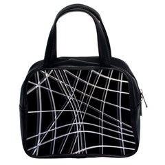 Black And White Warped Lines Classic Handbags (2 Sides) by Valentinaart