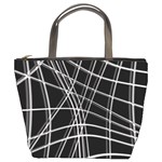 Black and white warped lines Bucket Bags Front