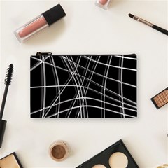 Black And White Warped Lines Cosmetic Bag (small)  by Valentinaart