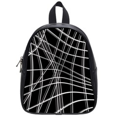 Black And White Warped Lines School Bags (small)  by Valentinaart