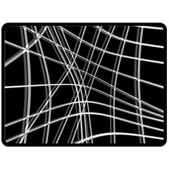 Black And White Warped Lines Fleece Blanket (large)  by Valentinaart