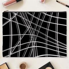 Black And White Warped Lines Cosmetic Bag (xxxl)  by Valentinaart