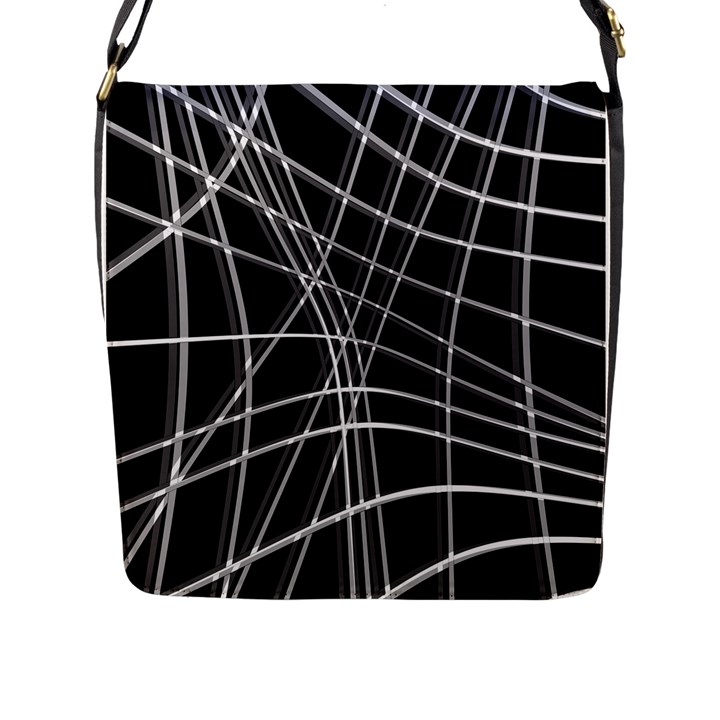 Black and white warped lines Flap Messenger Bag (L) 