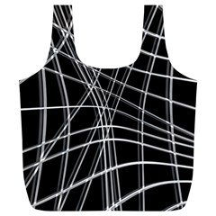 Black And White Warped Lines Full Print Recycle Bags (l)  by Valentinaart