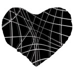 Black and white warped lines Large 19  Premium Flano Heart Shape Cushions Back