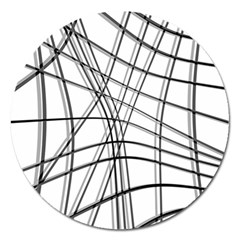 White And Black Warped Lines Magnet 5  (round) by Valentinaart