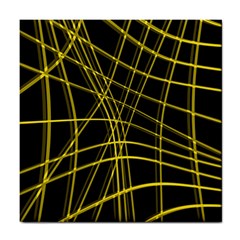 Yellow Abstract Warped Lines Tile Coasters by Valentinaart