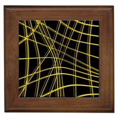 Yellow Abstract Warped Lines Framed Tiles by Valentinaart