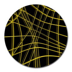 Yellow Abstract Warped Lines Round Mousepads by Valentinaart