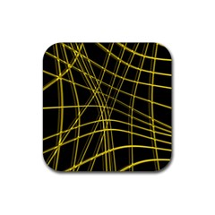 Yellow Abstract Warped Lines Rubber Coaster (square)  by Valentinaart