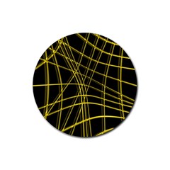 Yellow Abstract Warped Lines Rubber Coaster (round)  by Valentinaart