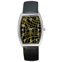 Yellow Abstract Warped Lines Barrel Style Metal Watch by Valentinaart