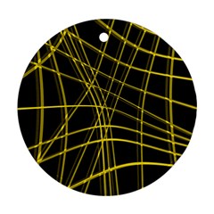 Yellow Abstract Warped Lines Round Ornament (two Sides)  by Valentinaart