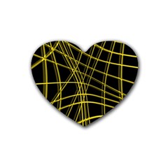 Yellow Abstract Warped Lines Rubber Coaster (heart)  by Valentinaart