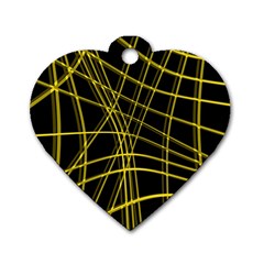 Yellow Abstract Warped Lines Dog Tag Heart (one Side) by Valentinaart