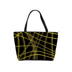 Yellow Abstract Warped Lines Shoulder Handbags by Valentinaart