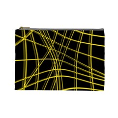 Yellow Abstract Warped Lines Cosmetic Bag (large)  by Valentinaart