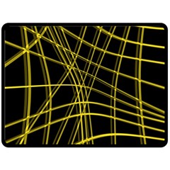 Yellow Abstract Warped Lines Fleece Blanket (large)  by Valentinaart