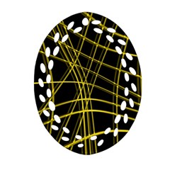 Yellow Abstract Warped Lines Oval Filigree Ornament (2-side)  by Valentinaart