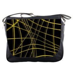 Yellow Abstract Warped Lines Messenger Bags