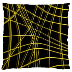 Yellow Abstract Warped Lines Large Cushion Case (one Side) by Valentinaart