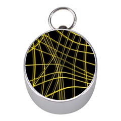 Yellow Abstract Warped Lines Mini Silver Compasses by Valentinaart