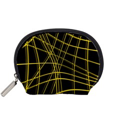 Yellow Abstract Warped Lines Accessory Pouches (small)  by Valentinaart