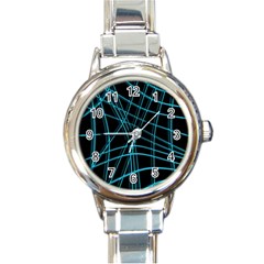 Cyan and black warped lines Round Italian Charm Watch