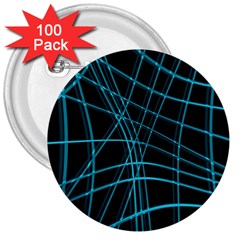 Cyan and black warped lines 3  Buttons (100 pack) 