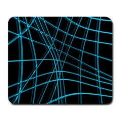 Cyan and black warped lines Large Mousepads