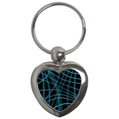 Cyan and black warped lines Key Chains (Heart) 