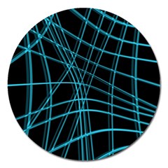 Cyan and black warped lines Magnet 5  (Round)