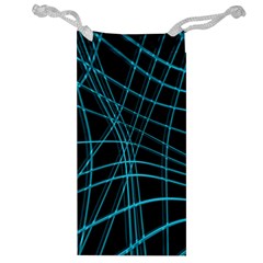 Cyan And Black Warped Lines Jewelry Bags by Valentinaart