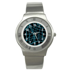 Cyan and black warped lines Stainless Steel Watch