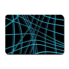 Cyan and black warped lines Small Doormat 