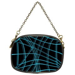 Cyan and black warped lines Chain Purses (One Side) 