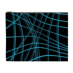 Cyan and black warped lines Cosmetic Bag (XL)