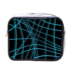 Cyan and black warped lines Mini Toiletries Bags