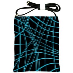 Cyan and black warped lines Shoulder Sling Bags