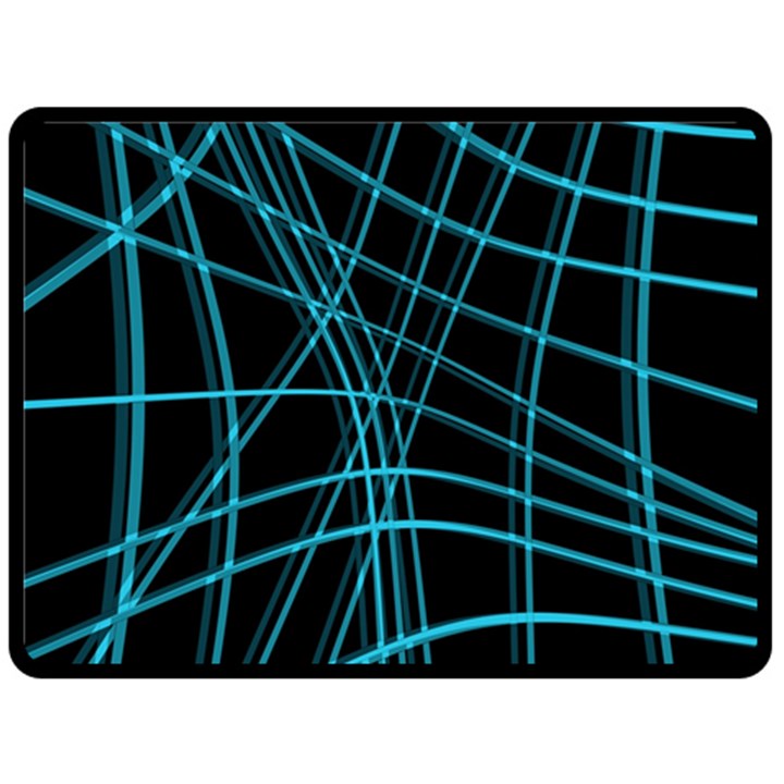 Cyan and black warped lines Fleece Blanket (Large) 