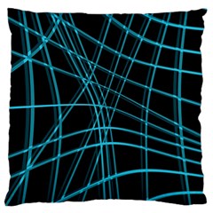 Cyan and black warped lines Large Cushion Case (One Side)