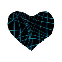 Cyan And Black Warped Lines Standard 16  Premium Flano Heart Shape Cushions by Valentinaart