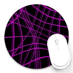 Purple And Black Warped Lines Round Mousepads by Valentinaart