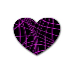 Purple And Black Warped Lines Heart Coaster (4 Pack)  by Valentinaart