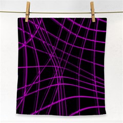 Purple And Black Warped Lines Face Towel by Valentinaart