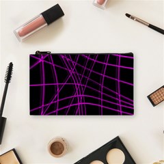 Purple And Black Warped Lines Cosmetic Bag (small)  by Valentinaart