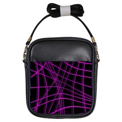 Purple And Black Warped Lines Girls Sling Bags by Valentinaart